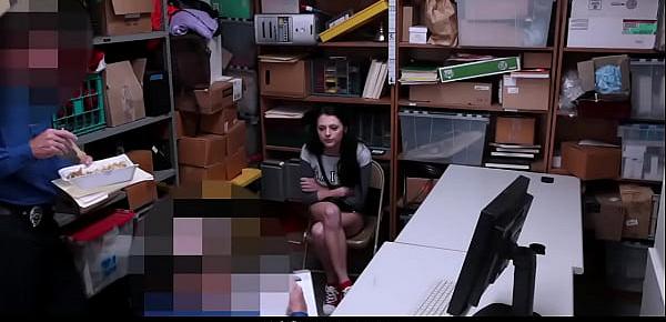 Shoplifting Teen Stripped Down and Fucked By 2 Security Mans